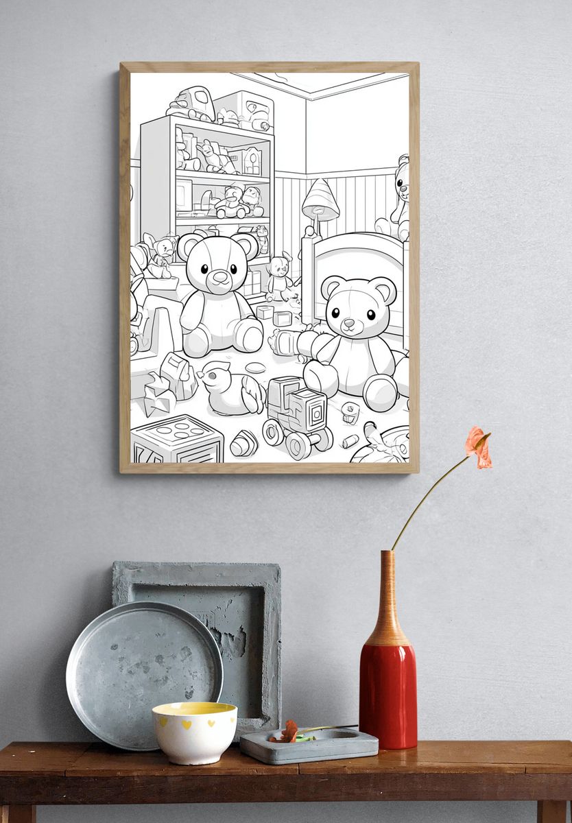 Teddy Bear Nursery Coloring Poster. — room view 3