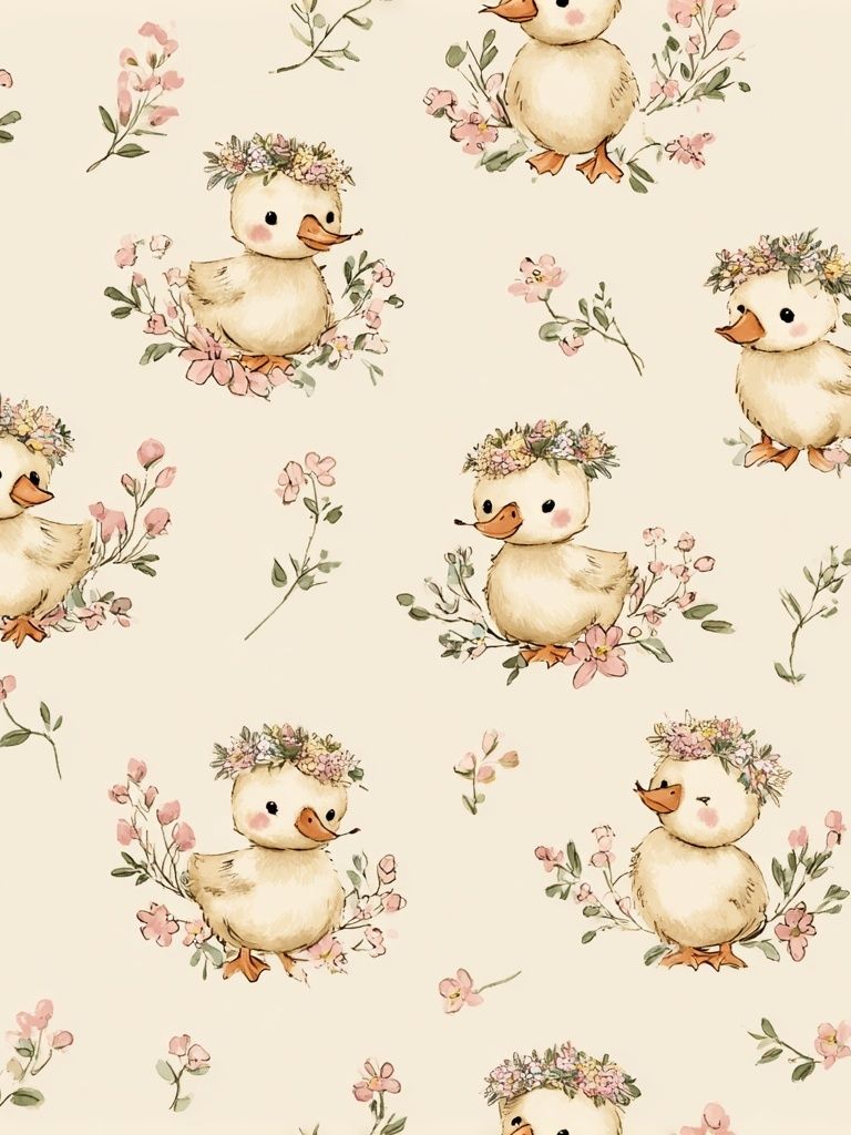 Cute Ducklings with Flowers — Kids Print.