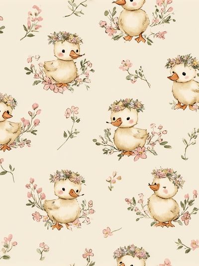 Cute Ducklings with Flowers — Kids Print. poster print