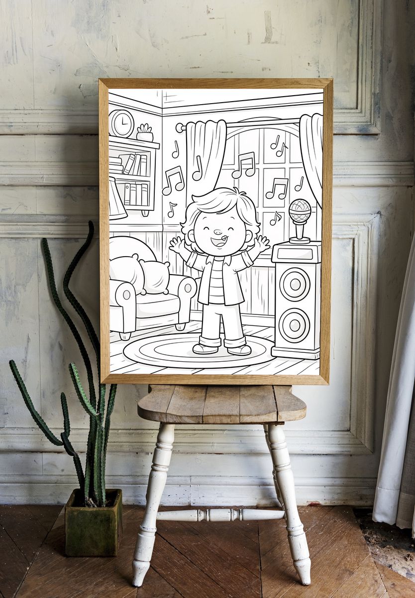 Kids Music Room Coloring Poster. — room view 1