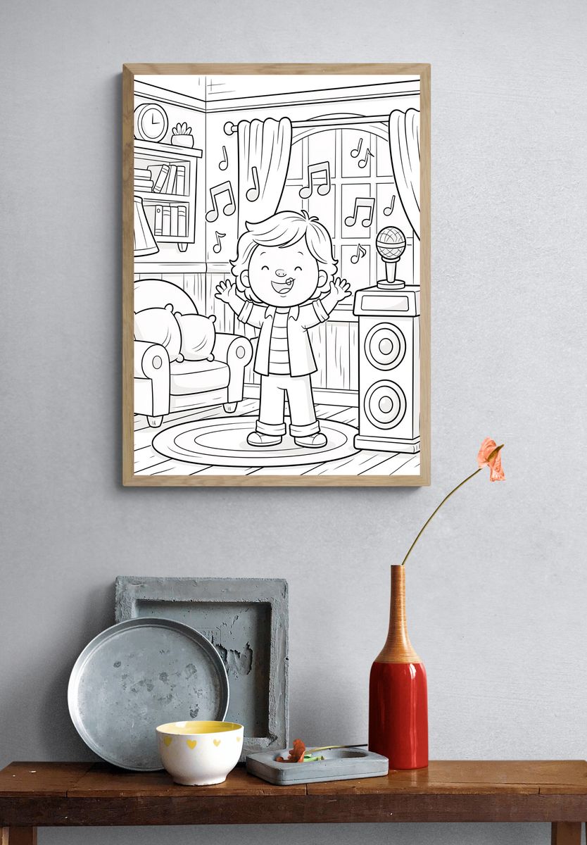 Kids Music Room Coloring Poster. — room view 3