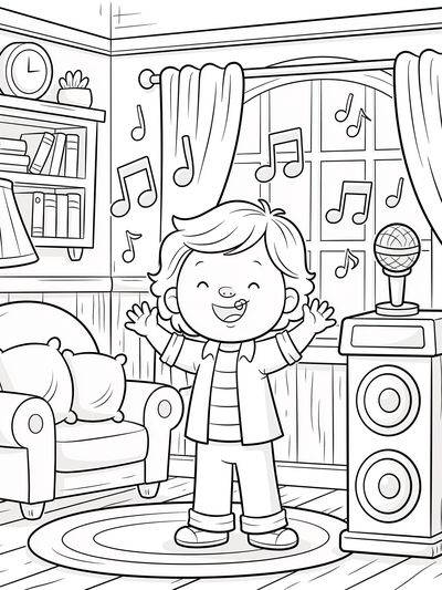 Kids Music Room Coloring Poster.