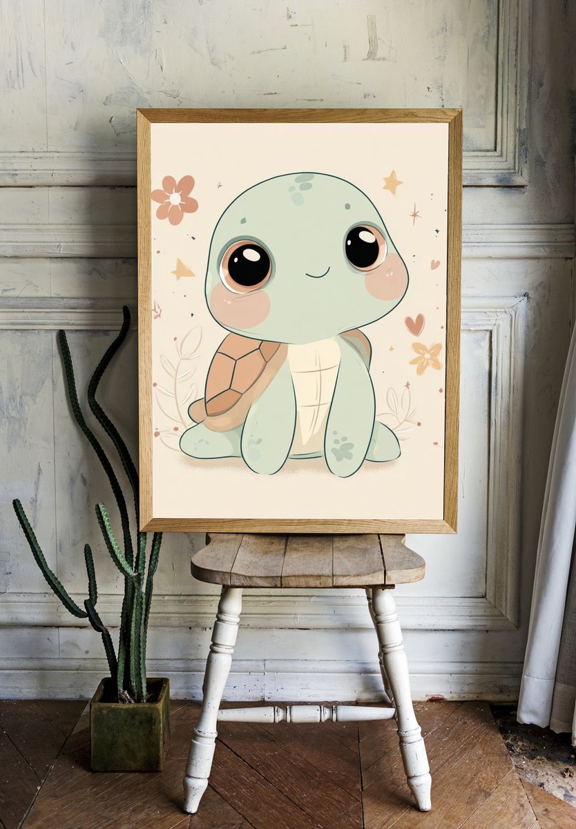 Cute Baby Turtle Nursery Print. — room view 1