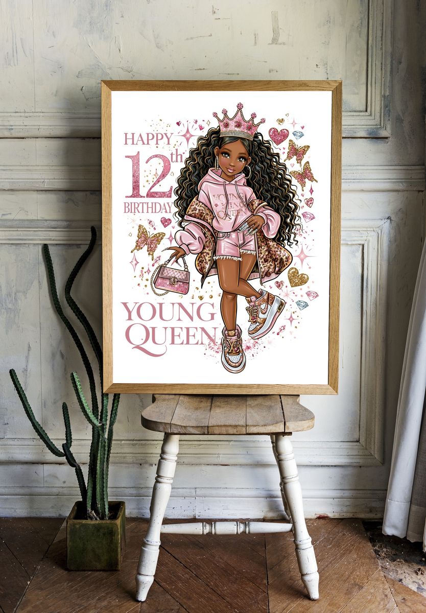 Young Queen 12th Birthday Illustration Poster. room preview