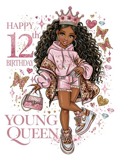 Young Queen 12th Birthday Illustration Poster. poster print