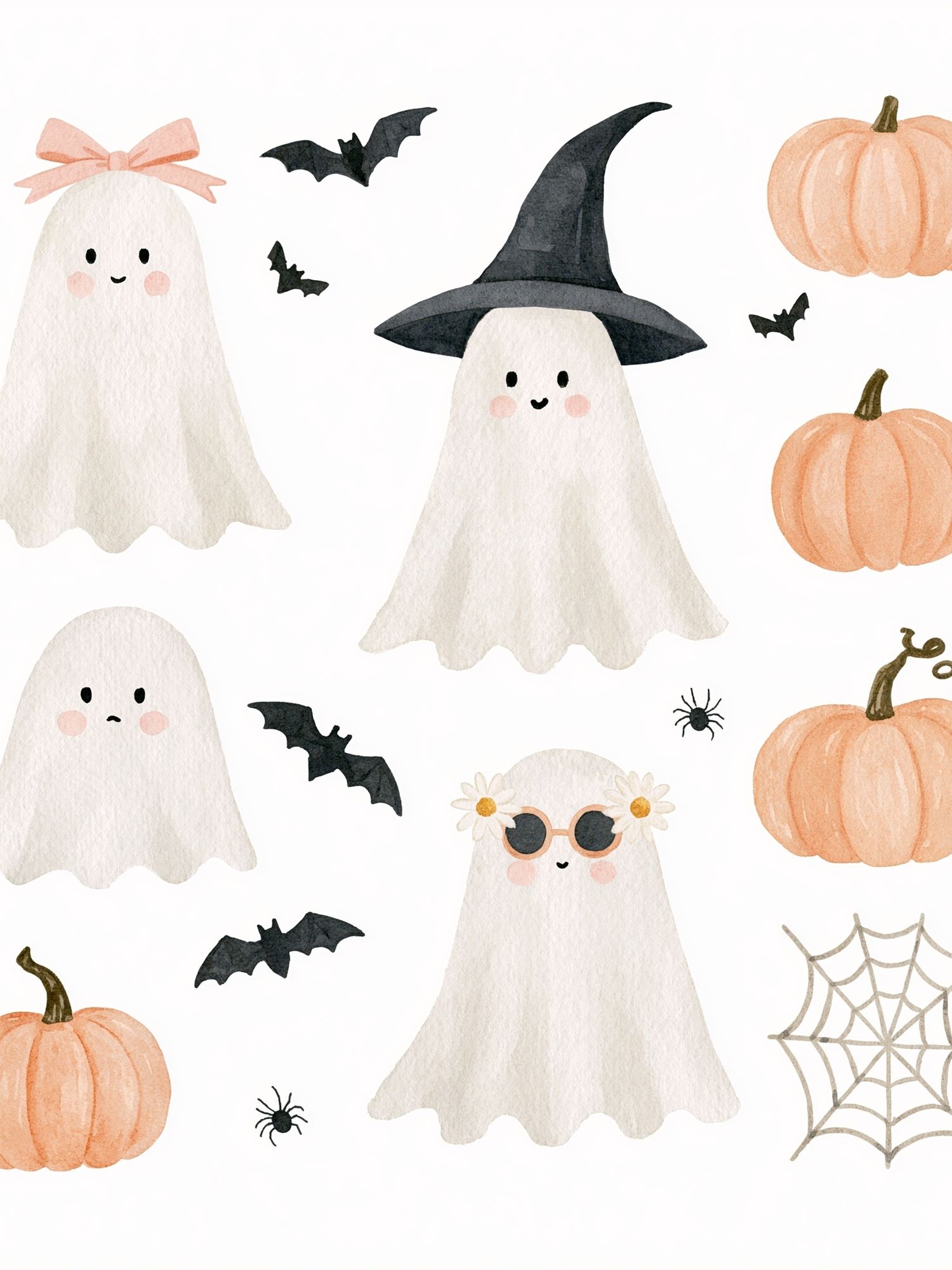 Cute Halloween Ghosts Watercolor Poster. poster — kids art