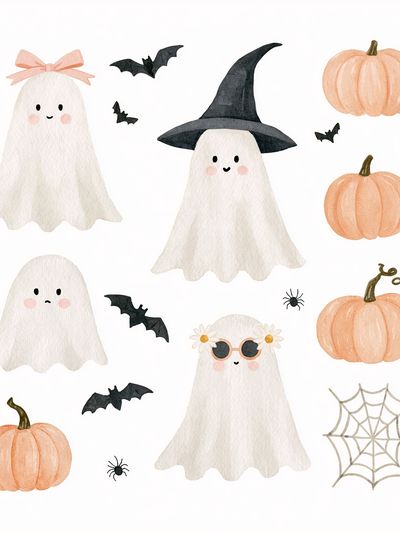 Cute Halloween Ghosts Watercolor Poster. poster