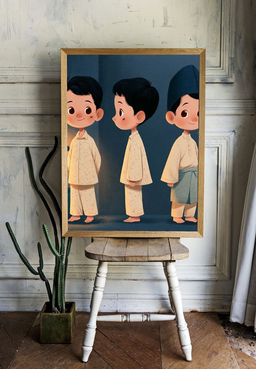 Three Boys in Pajamas Illustration Poster. — room view 1