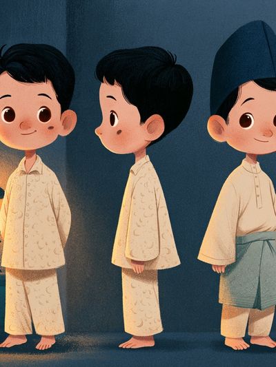 Three Boys in Pajamas Illustration Poster.