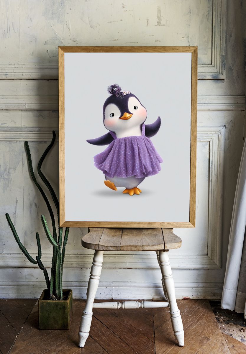 Cute Penguin in Dress — Kids Print. — room view 1
