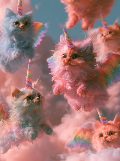 Rainbow Unicorn Kittens Illustration Poster. poster