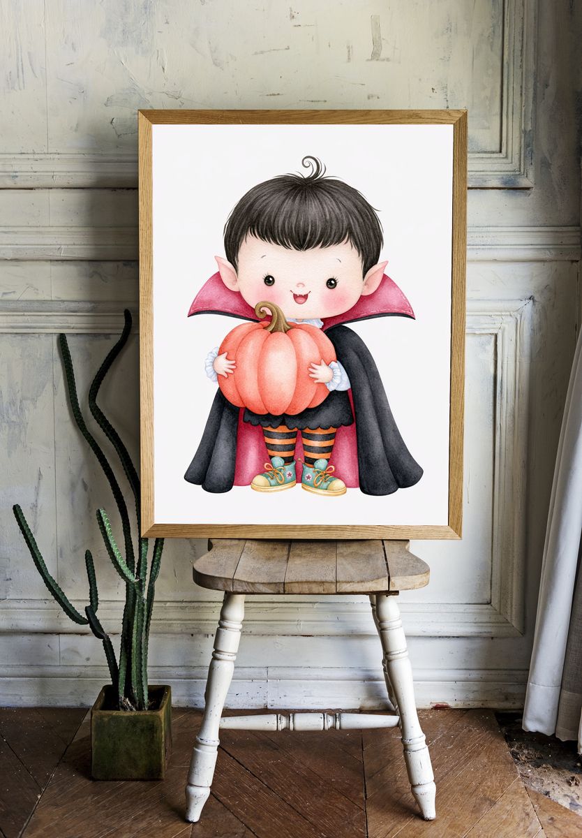 Cute Vampire Child Halloween Print. — room view 1
