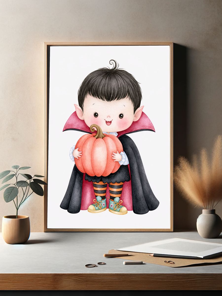 Cute Vampire Child Halloween Print. — room view 2