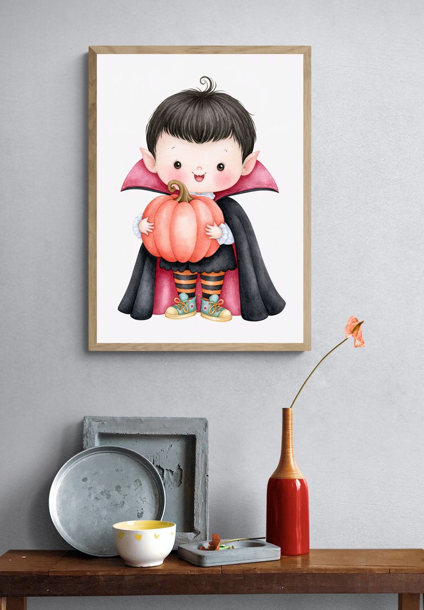 Cute Vampire Child Halloween Print. — room view 3