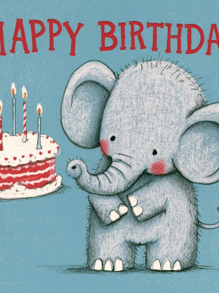Happy Birthday Elephant Illustration Poster. poster detail