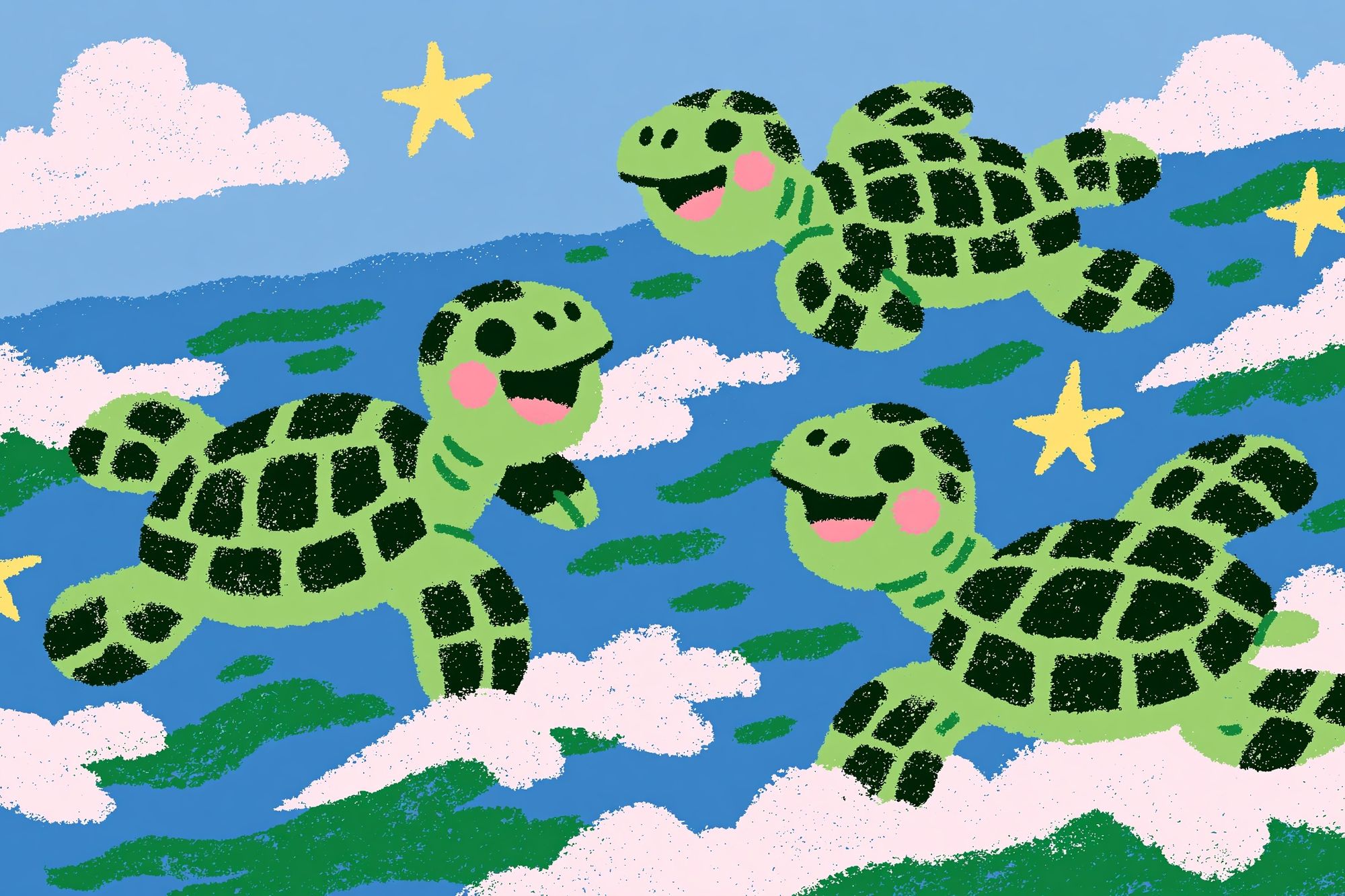 Playful Turtles in the Sky Print.