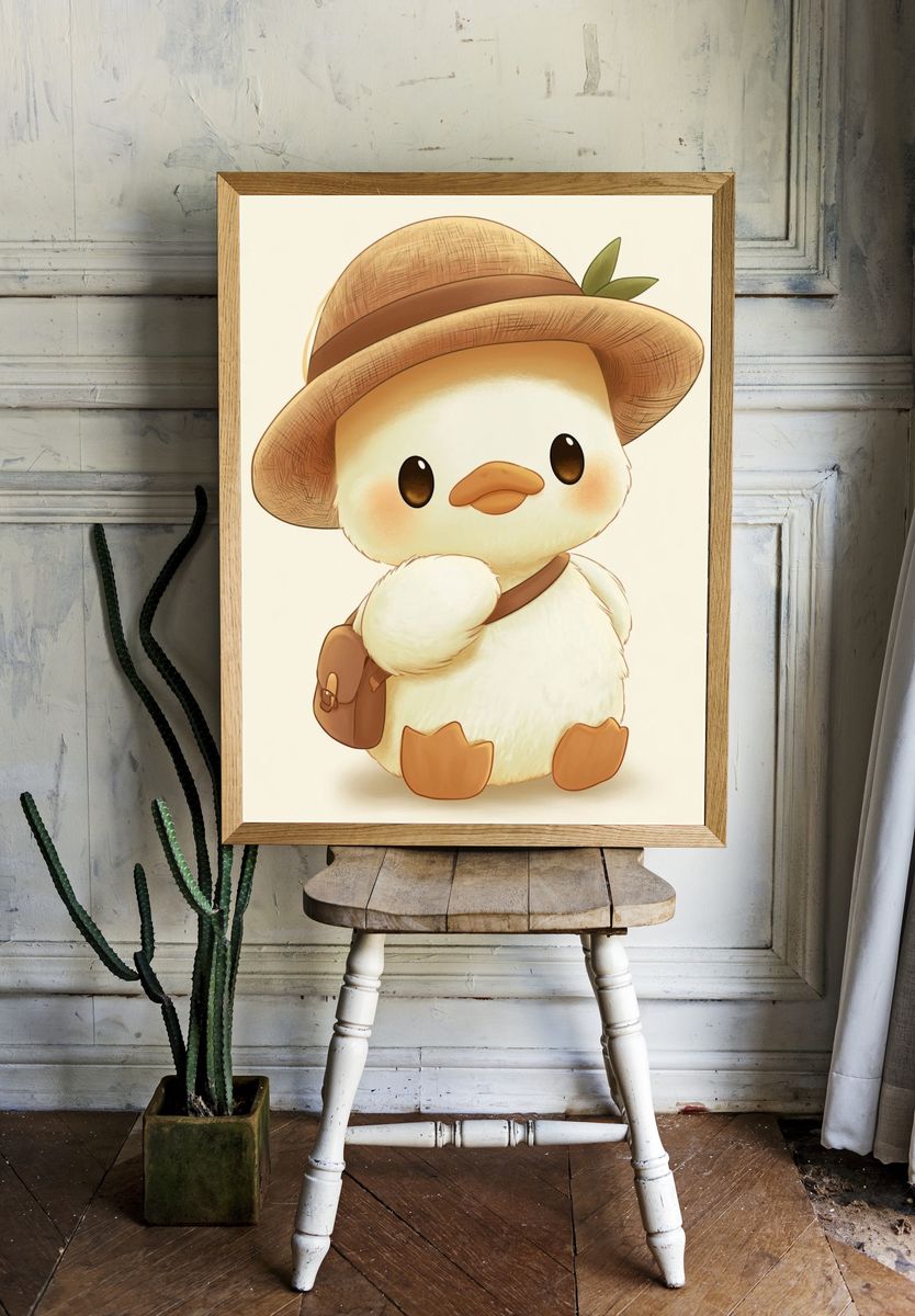 Cute Duck Explorer Illustration Poster. — room view 1