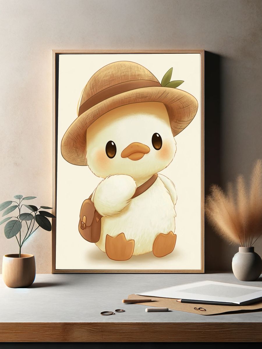 Cute Duck Explorer Illustration Poster. — room view 2