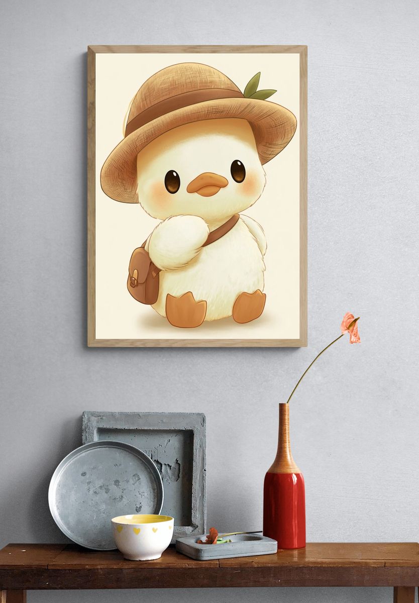 Cute Duck Explorer Illustration Poster. — room view 3