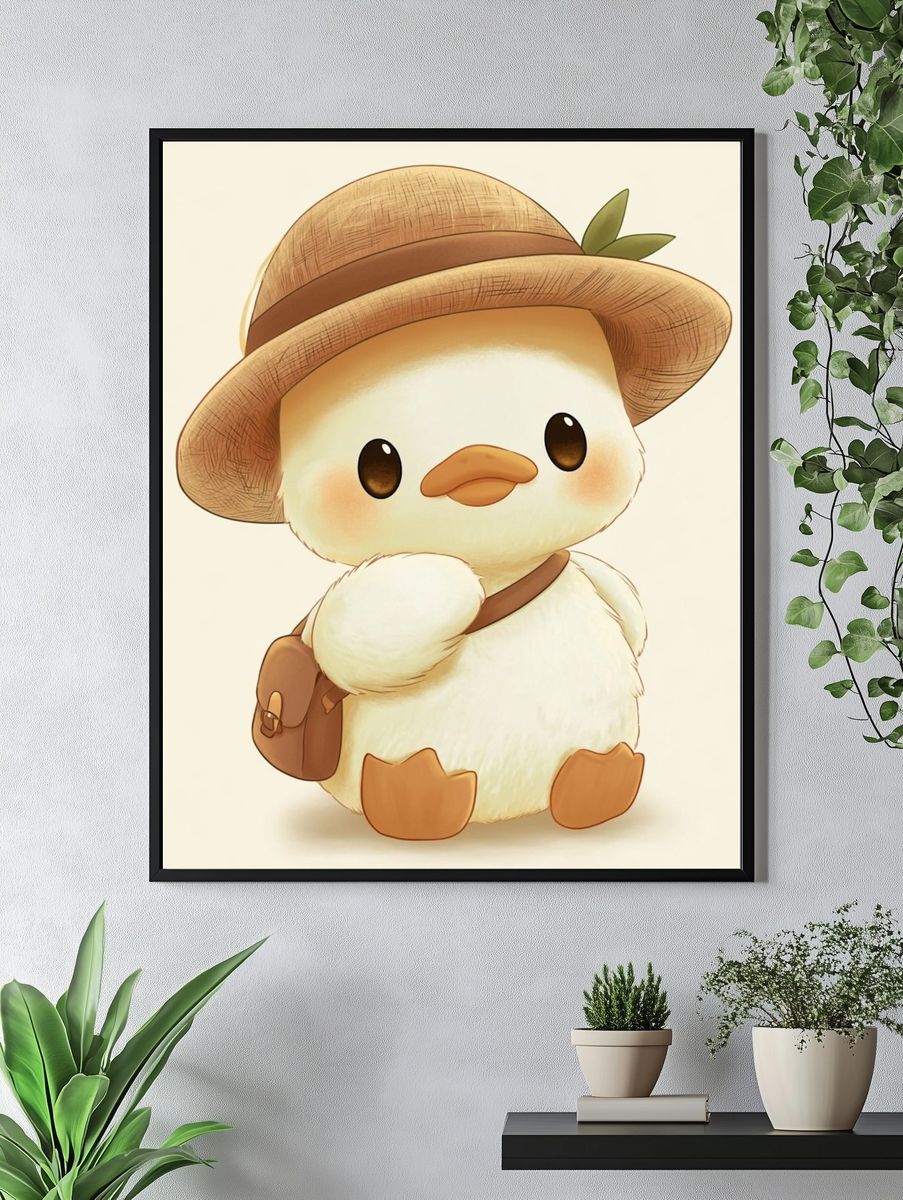 Cute Duck Explorer Illustration Poster. — room view 4