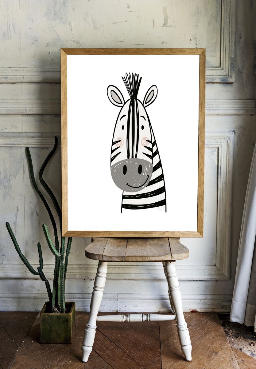 Cute Zebra Line Art Poster. — room view 1