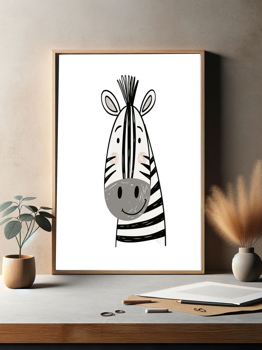 Cute Zebra Line Art Poster. — room view 2