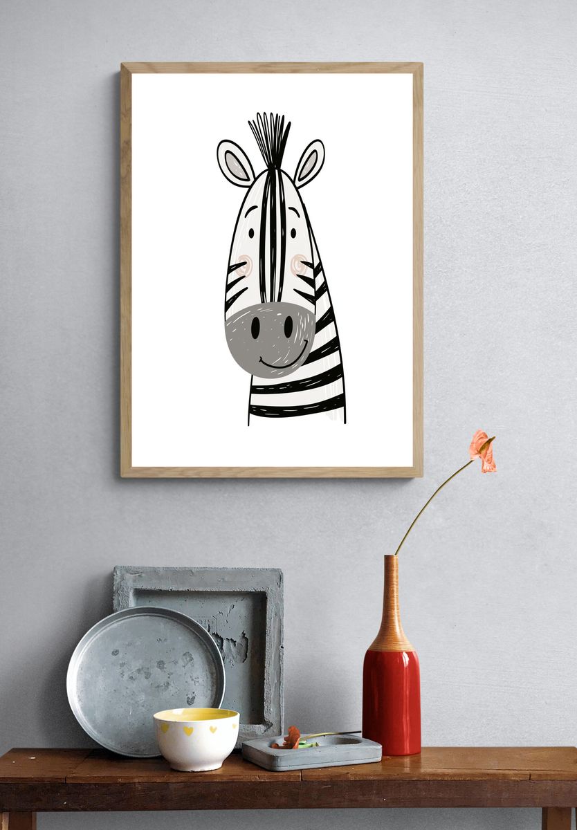 Cute Zebra Line Art Poster. — room view 3