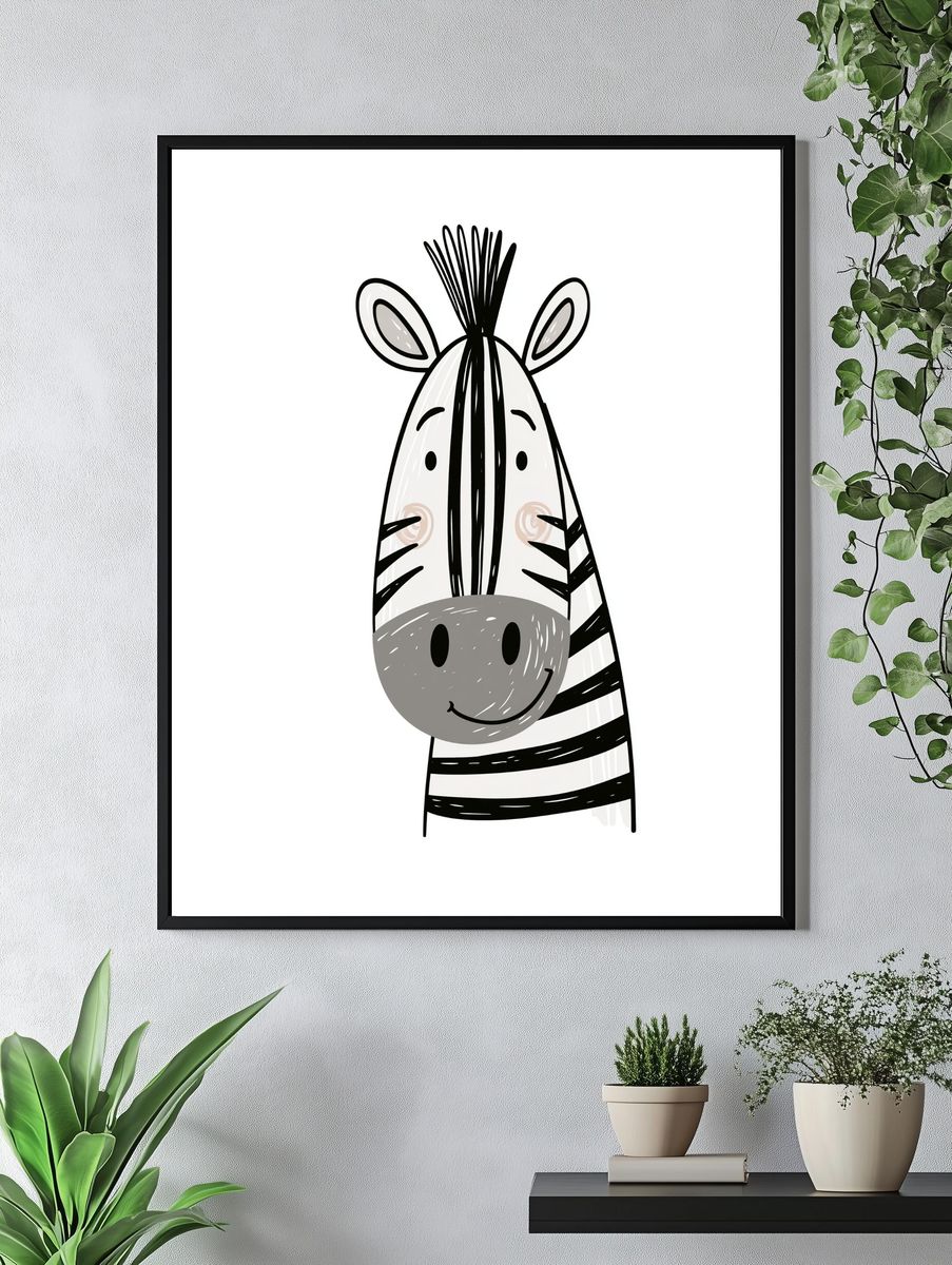 Cute Zebra Line Art Poster. — room view 4