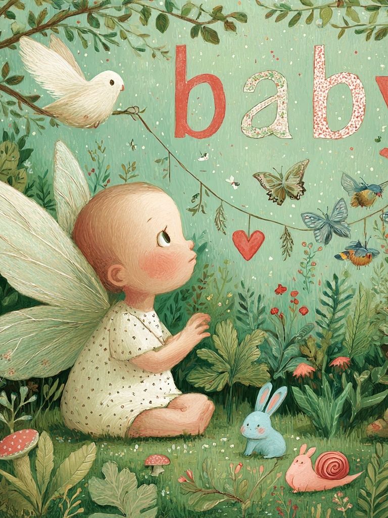 Baby Fairy Garden Illustration Poster.