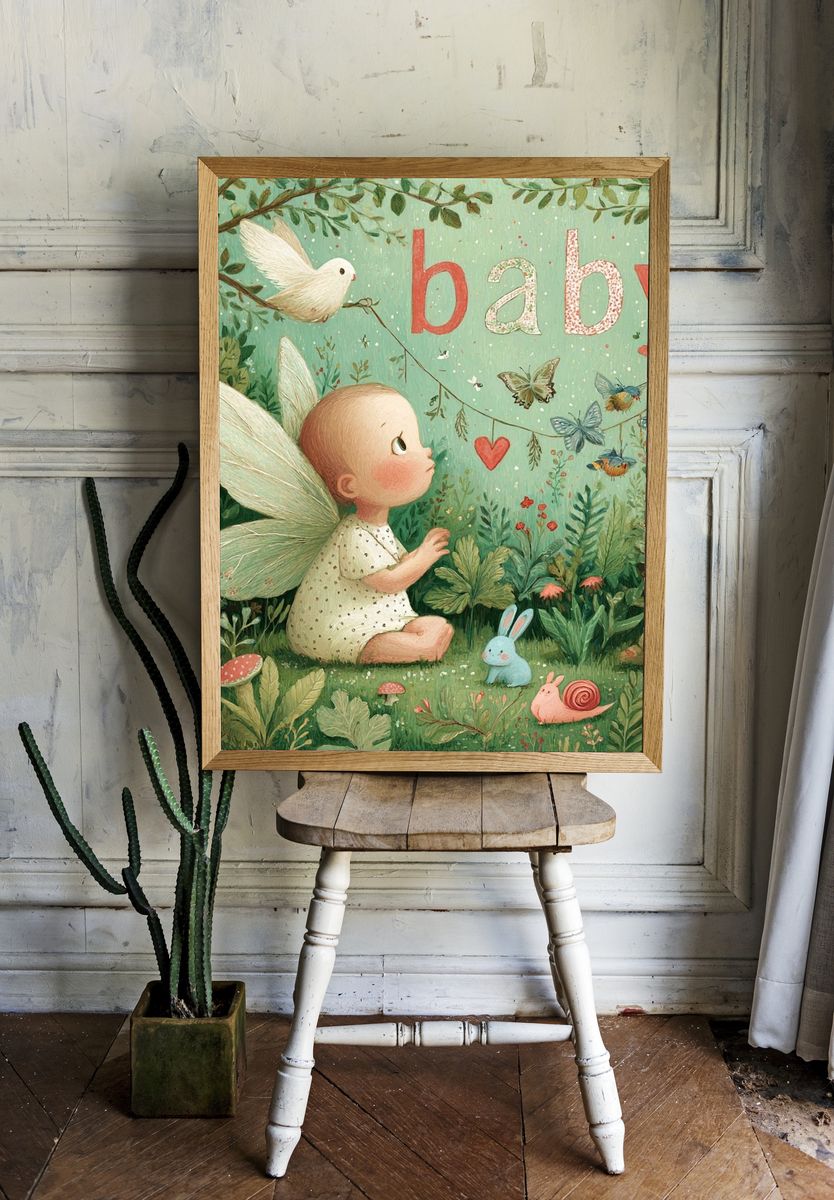 Baby Fairy Garden Illustration Poster. — room view 1