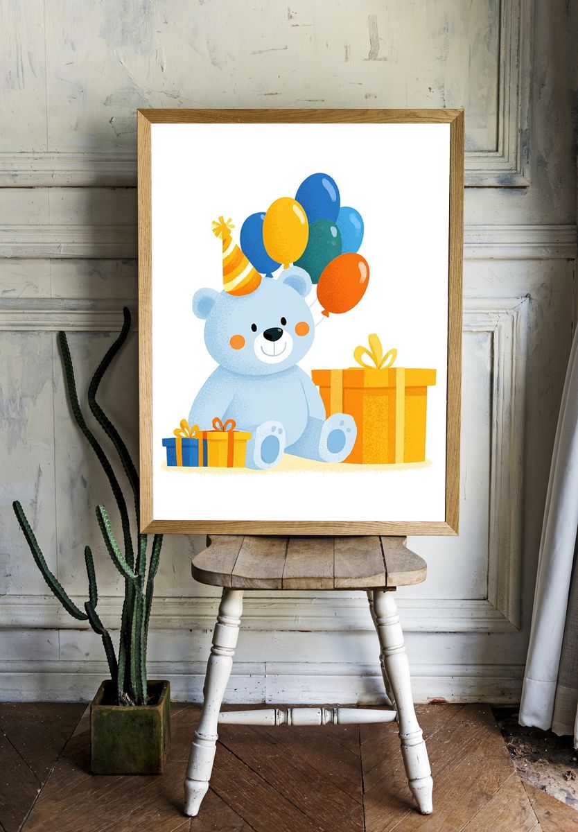 Birthday Bear Illustration Poster. room preview