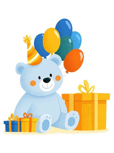 Birthday Bear Illustration Poster.