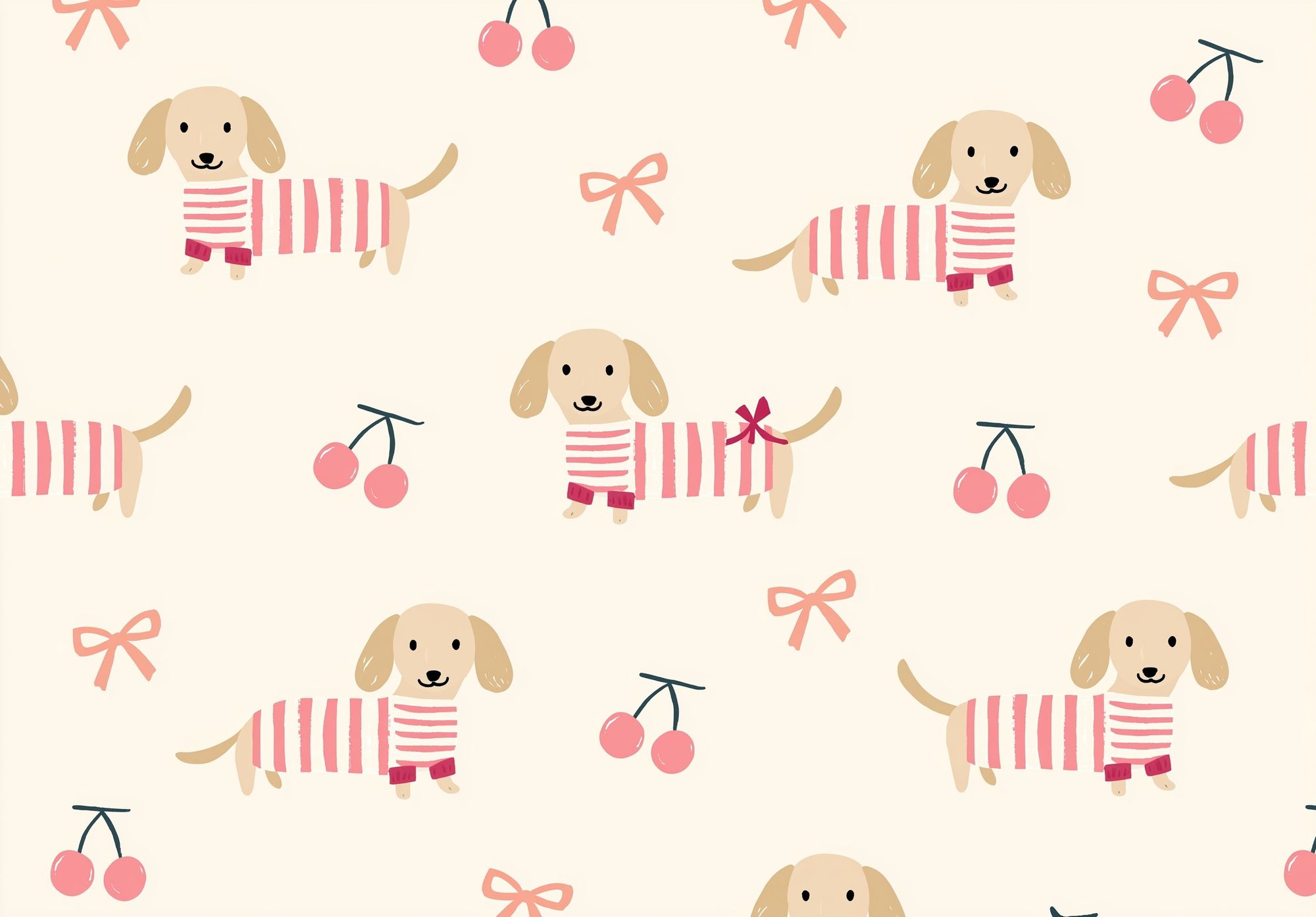 Dachshund Cherry Pattern Poster. poster detail