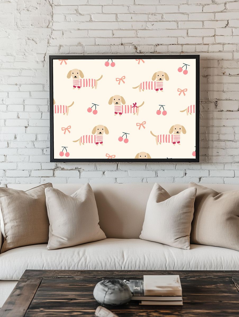 Dachshund Cherry Pattern Poster. — room view 1