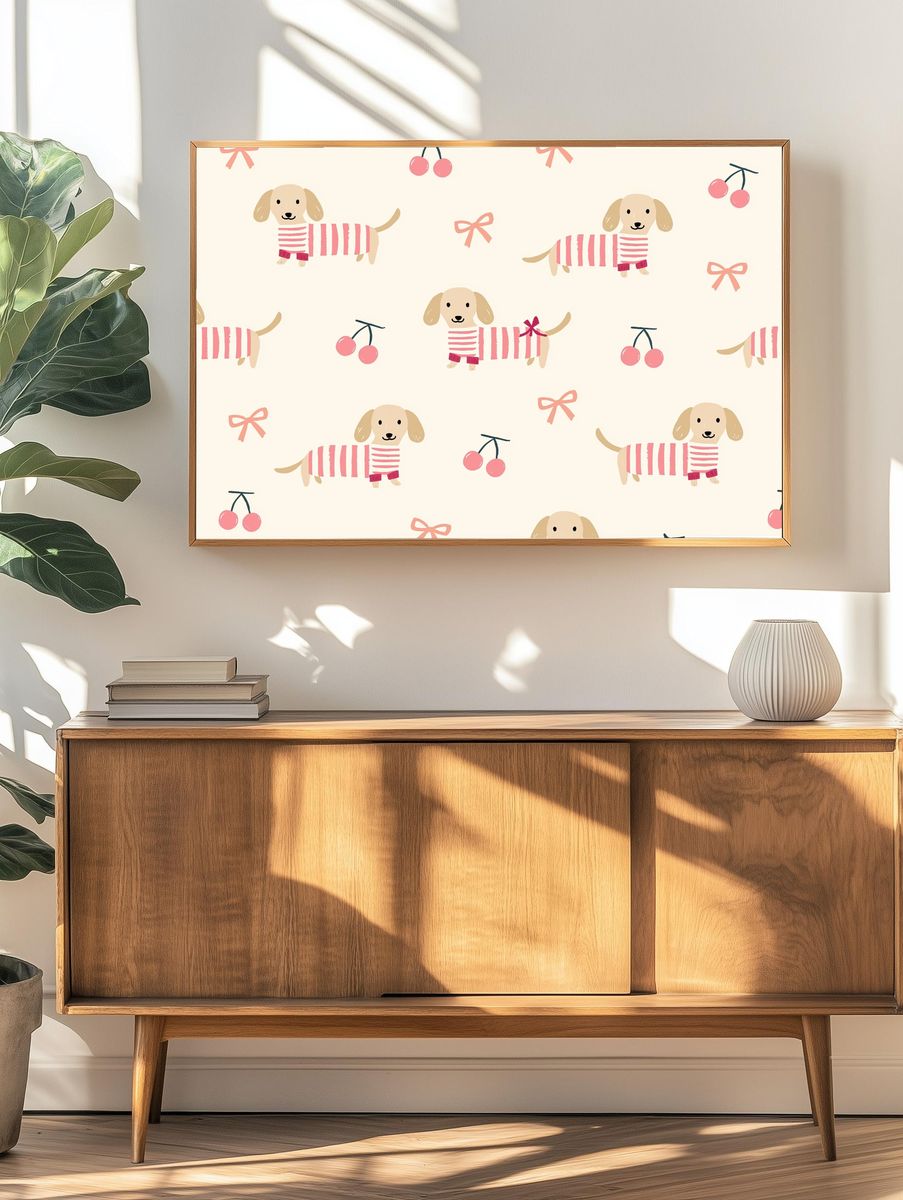 Dachshund Cherry Pattern Poster. — room view 3