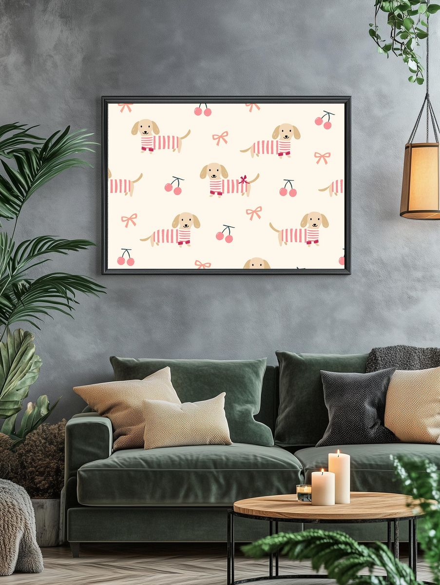 Dachshund Cherry Pattern Poster. — room view 4
