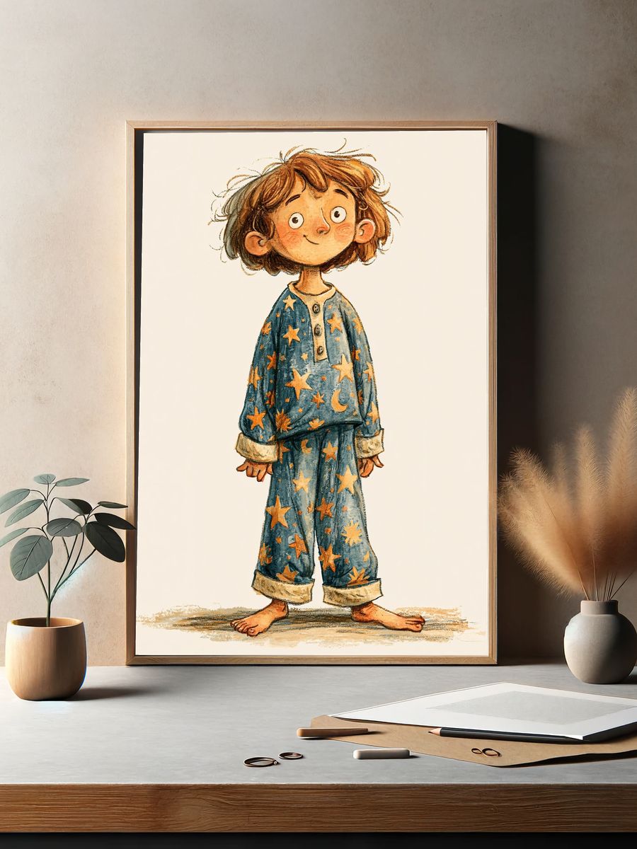 Starry Pajamas Child Illustration Poster. — room view 2