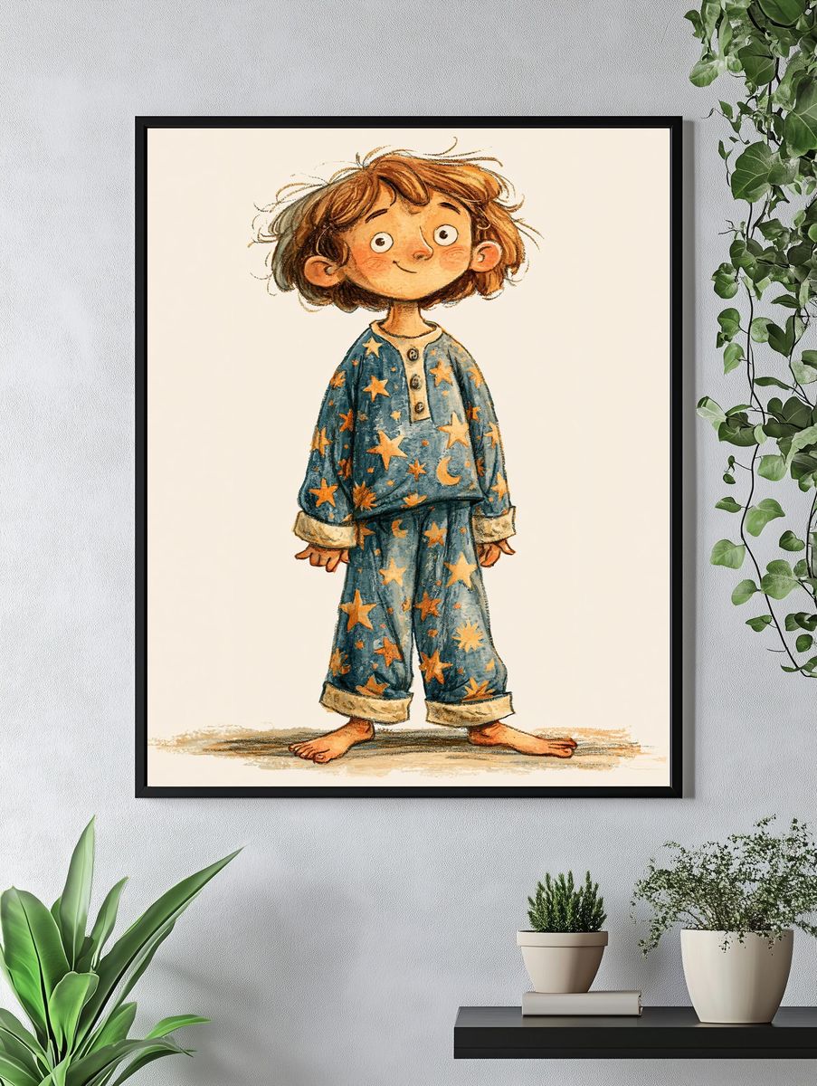 Starry Pajamas Child Illustration Poster. — room view 4