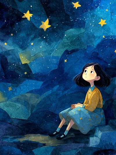 Girl Stargazing — Watercolor Print. poster print