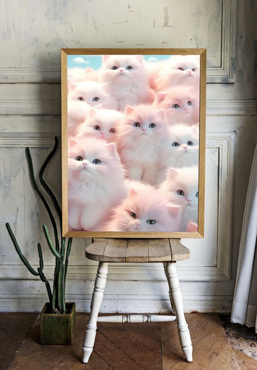Fluffy Kittens — Cute Illustration Print. — room view 1