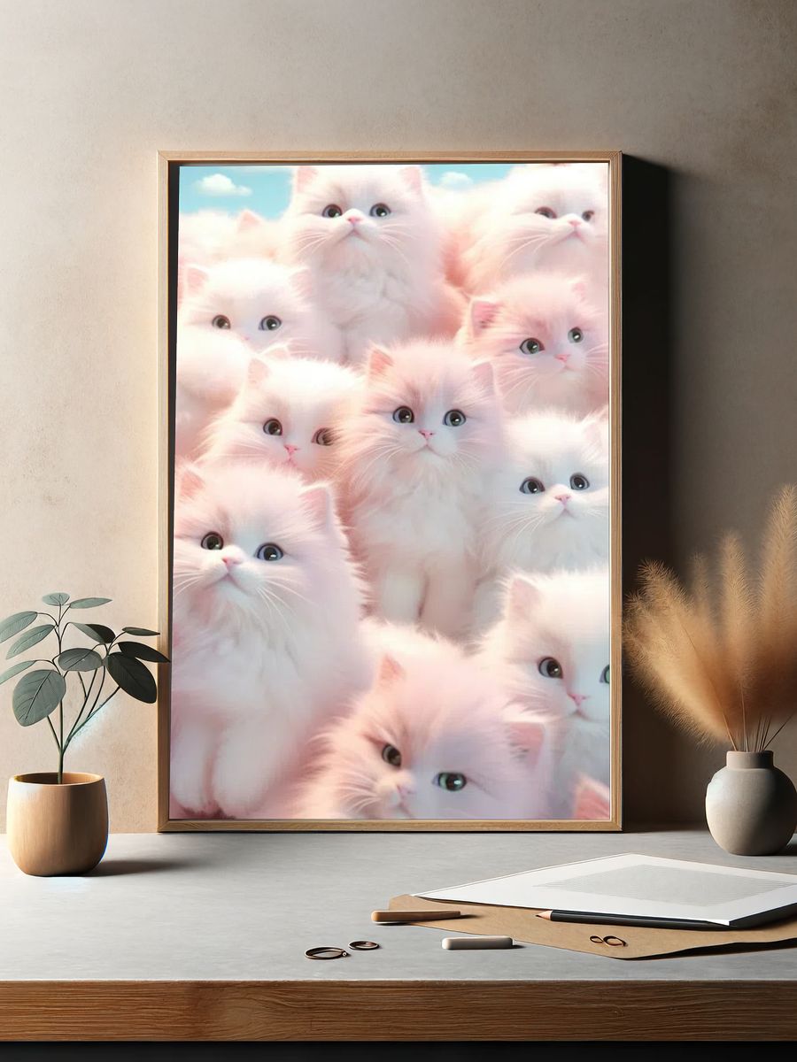 Fluffy Kittens — Cute Illustration Print. — room view 2