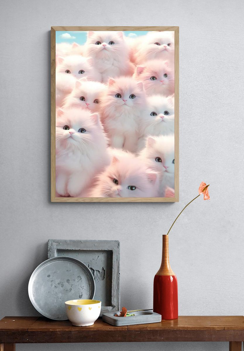 Fluffy Kittens — Cute Illustration Print. — room view 3