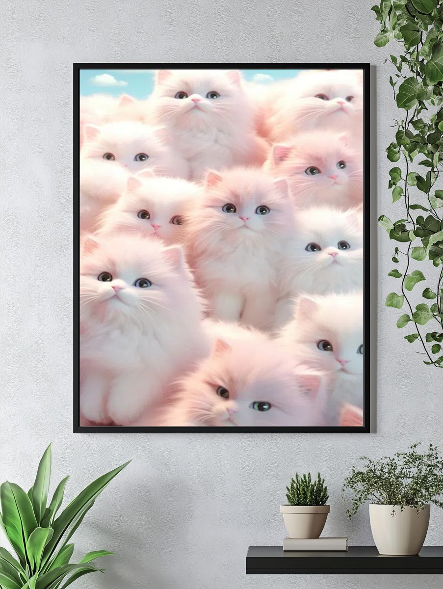 Fluffy Kittens — Cute Illustration Print. — room view 4