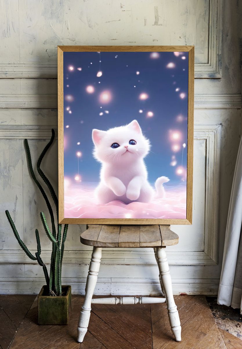 Cute White Kitten — Digital Art Print room preview
