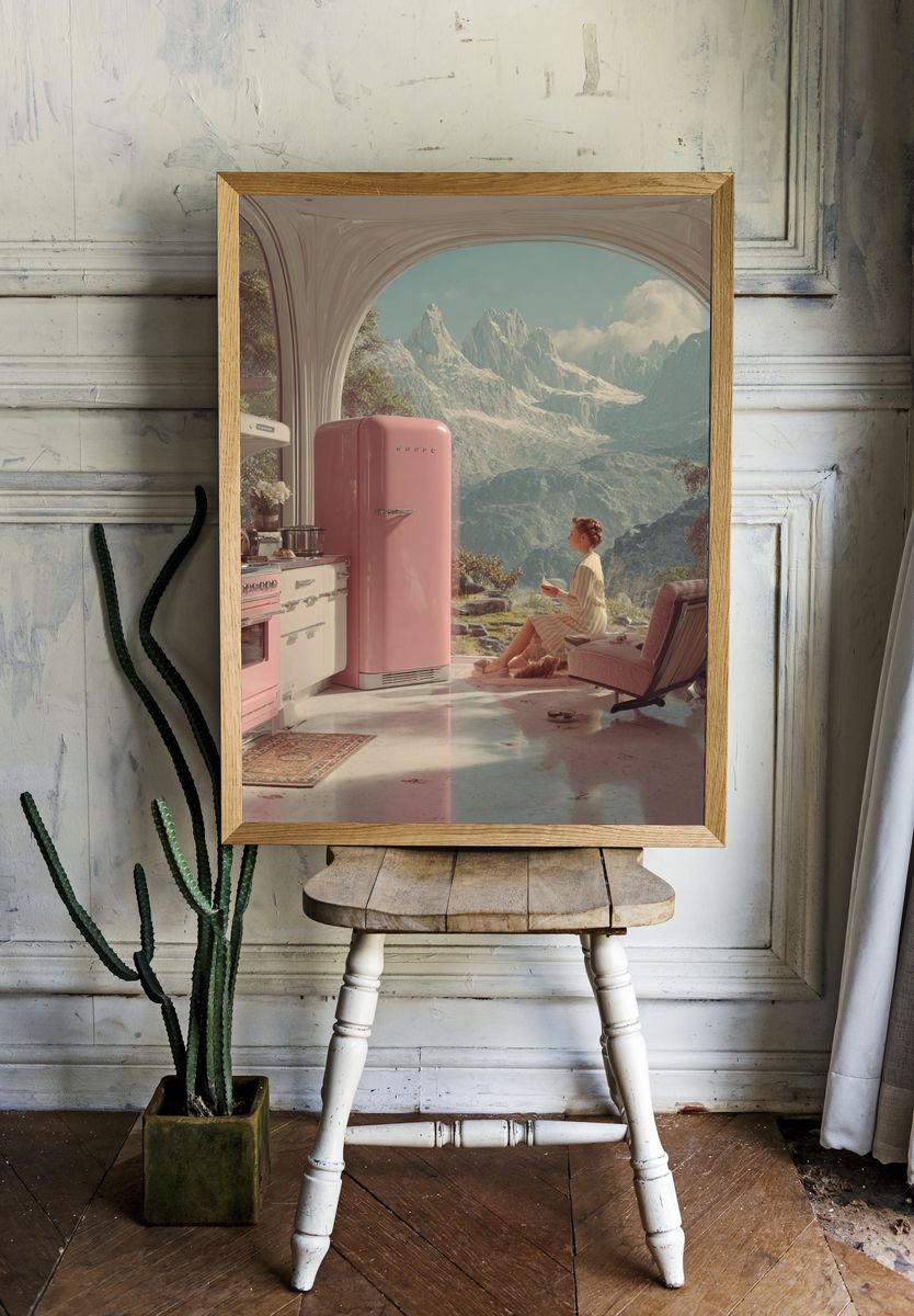 Modern Kitchen with Mountain View — Digital Art Print room preview