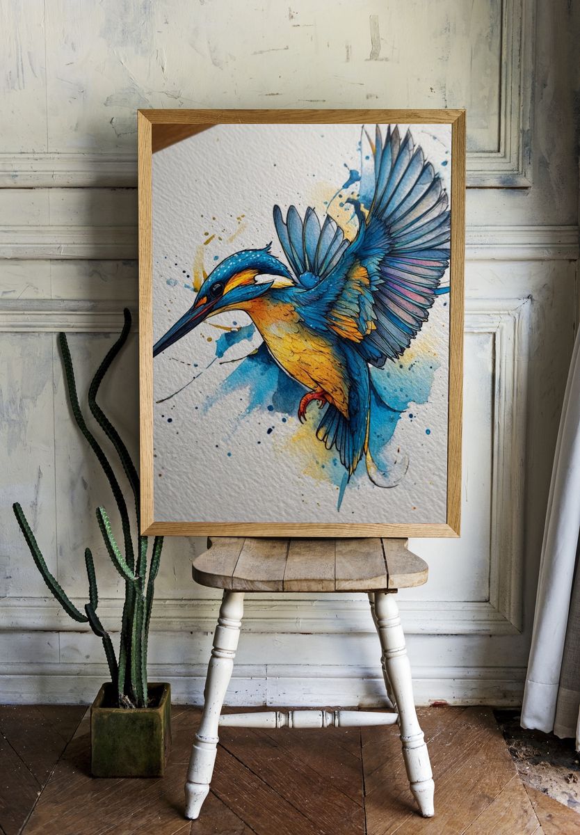 Kingfisher Watercolor Poster. room preview