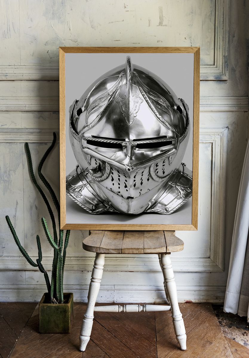 Medieval Knight Helmet Photography Poster. — room view 1