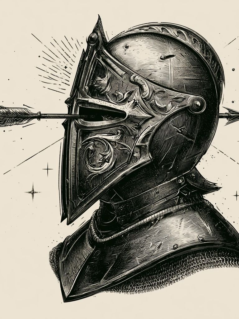 Knight Helmet Ink Illustration Poster. poster detail