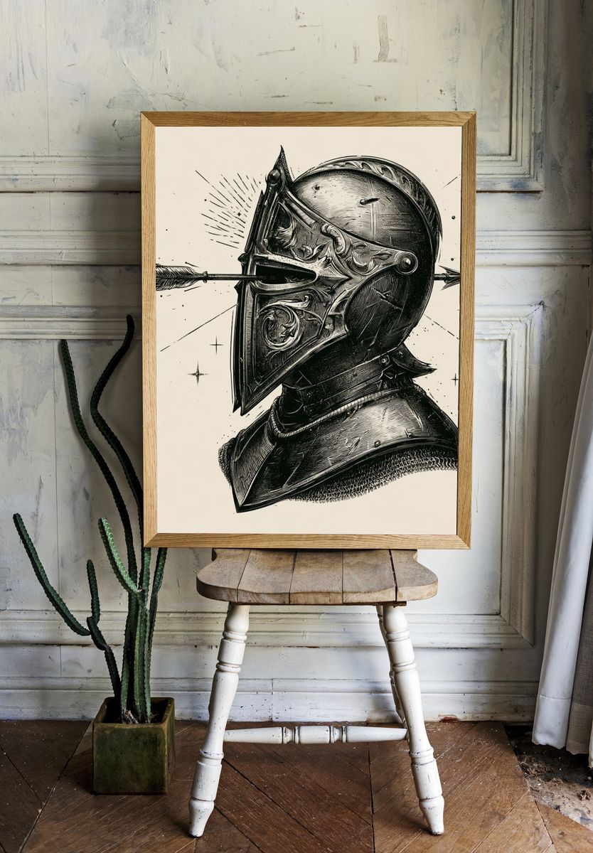 Knight Helmet Ink Illustration Poster. room preview