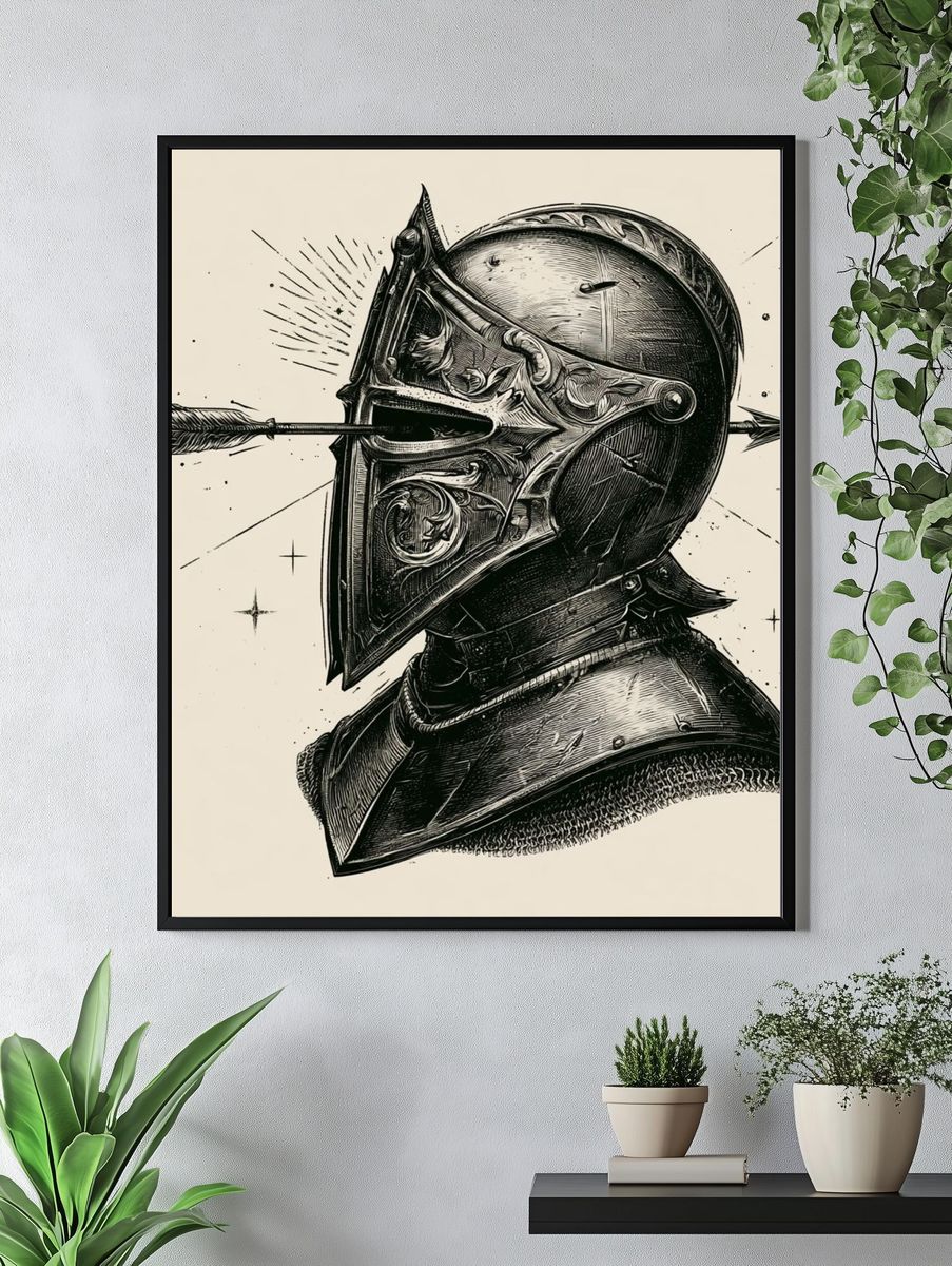 Knight Helmet Ink Illustration Poster. — room view 4
